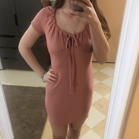 Olivia Rae Dresses & Skirts - Pink Soft Tie-Front Bodycon Mini Dress